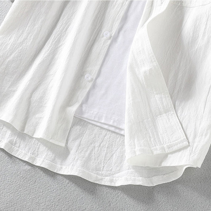 Koszula męska z krótkim rękawem i bawełną z lnu Buddha Stones Summer Solid Guziki - image 11