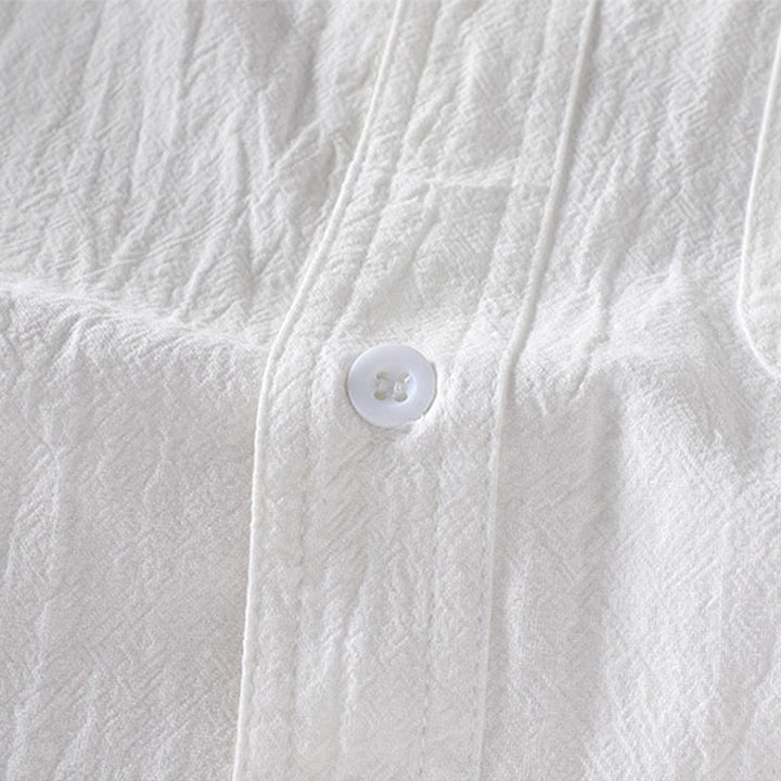 Koszula męska z krótkim rękawem i bawełną z lnu Buddha Stones Summer Solid Guziki - image 10