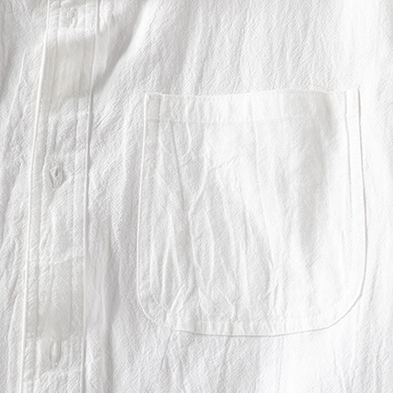 Koszula męska z krótkim rękawem i bawełną z lnu Buddha Stones Summer Solid Guziki - image 9