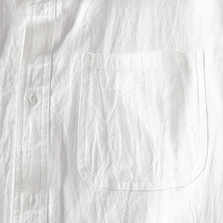 Koszula męska z krótkim rękawem i bawełną z lnu Buddha Stones Summer Solid Guziki - image 9