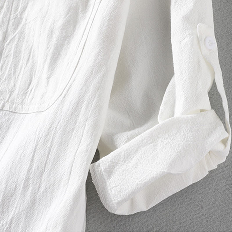 Koszula męska z krótkim rękawem i bawełną z lnu Buddha Stones Summer Solid Guziki - image 13