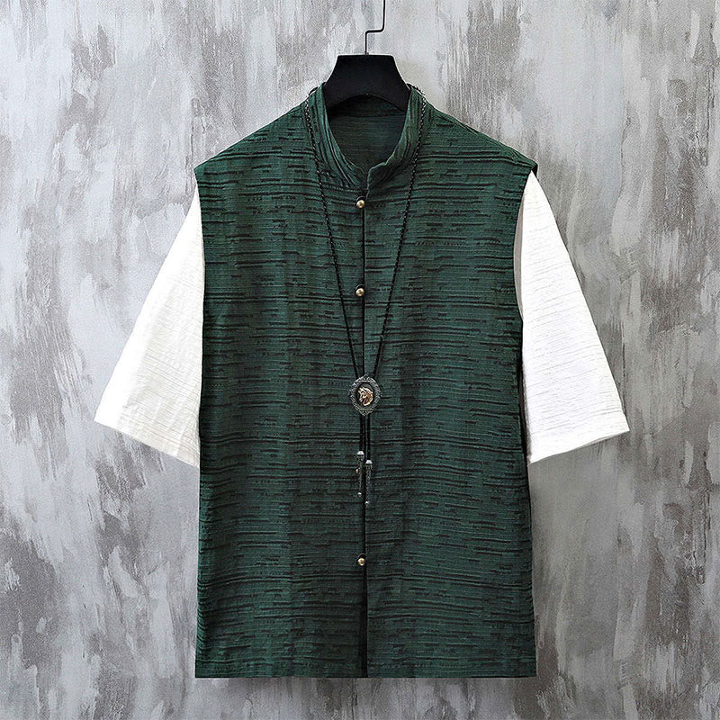 Koszula męska z bawełny i lnu z krótkim rękawem i letnim patchworkowym wzorem w Buddha Stones - CadetBlue - US/UK/AU48， EU58 (6XL) - image 4