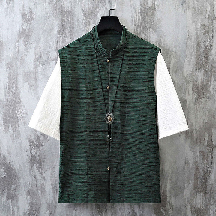 Koszula męska z bawełny i lnu z krótkim rękawem i letnim patchworkowym wzorem w Buddha Stones - CadetBlue - US/UK/AU48， EU58 (6XL) - image 4