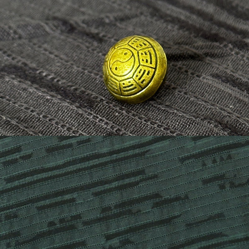 Koszula męska z bawełny i lnu z krótkim rękawem i letnim patchworkowym wzorem w Buddha Stones