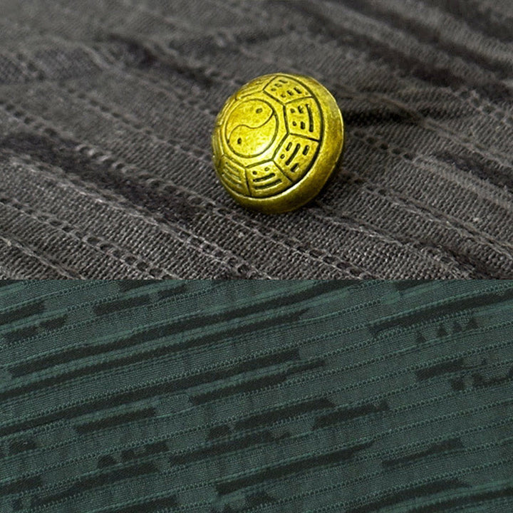 Koszula męska z bawełny i lnu z krótkim rękawem i letnim patchworkowym wzorem w Buddha Stones