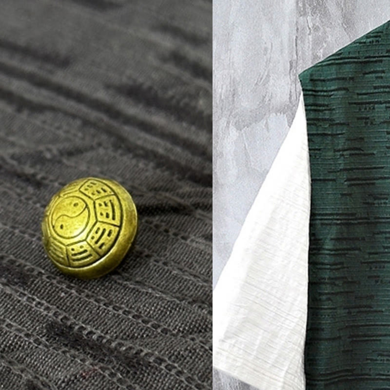 Koszula męska z bawełny i lnu z krótkim rękawem i letnim patchworkowym wzorem w Buddha Stones - image 8