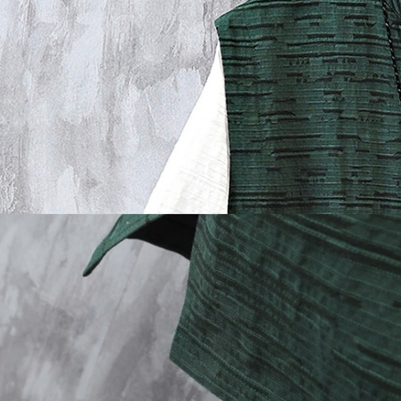 Koszula męska z bawełny i lnu z krótkim rękawem i letnim patchworkowym wzorem w Buddha Stones - image 6