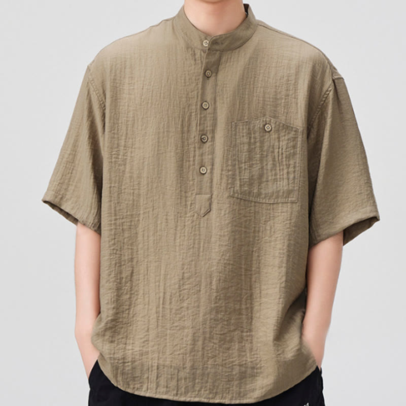 Koszula męska z krótkim rękawem Buddha Stones Summer Plain Half Buttons Design