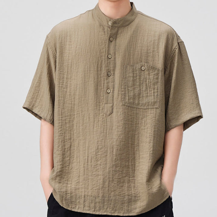 Koszula męska z krótkim rękawem Buddha Stones Summer Plain Half Buttons Design