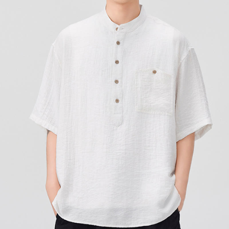 Koszula męska z krótkim rękawem Buddha Stones Summer Plain Half Buttons Design - Biały - US/UK/AU44， EU54 (4XL) - image 1