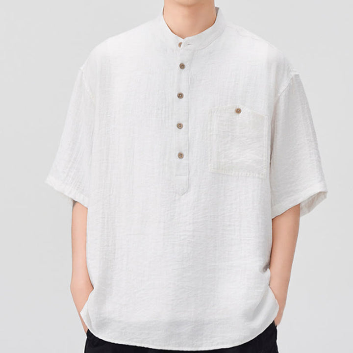 Koszula męska z krótkim rękawem Buddha Stones Summer Plain Half Buttons Design - Biały - US/UK/AU44， EU54 (4XL) - image 1