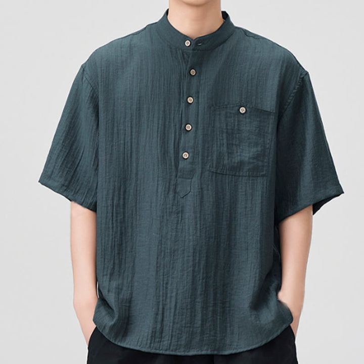 Koszula męska z krótkim rękawem Buddha Stones Summer Plain Half Buttons Design