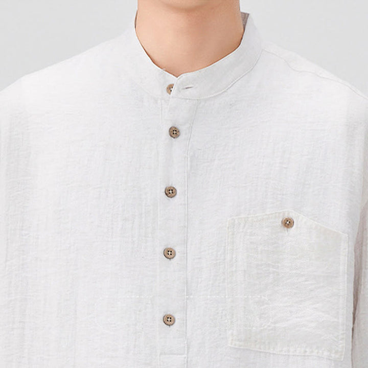 Koszula męska z krótkim rękawem Buddha Stones Summer Plain Half Buttons Design
