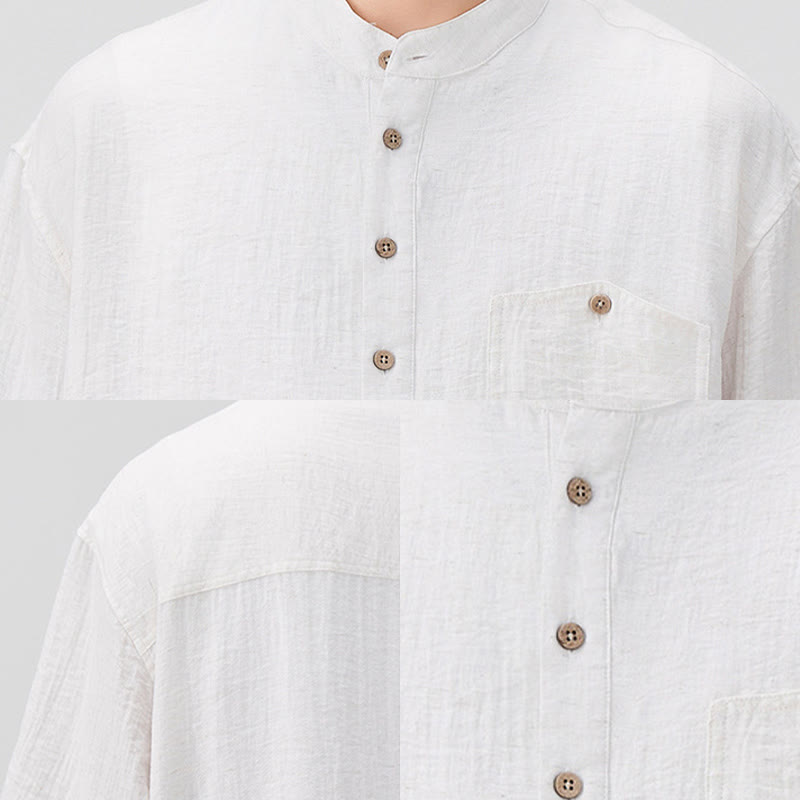 Koszula męska z krótkim rękawem Buddha Stones Summer Plain Half Buttons Design - image 6