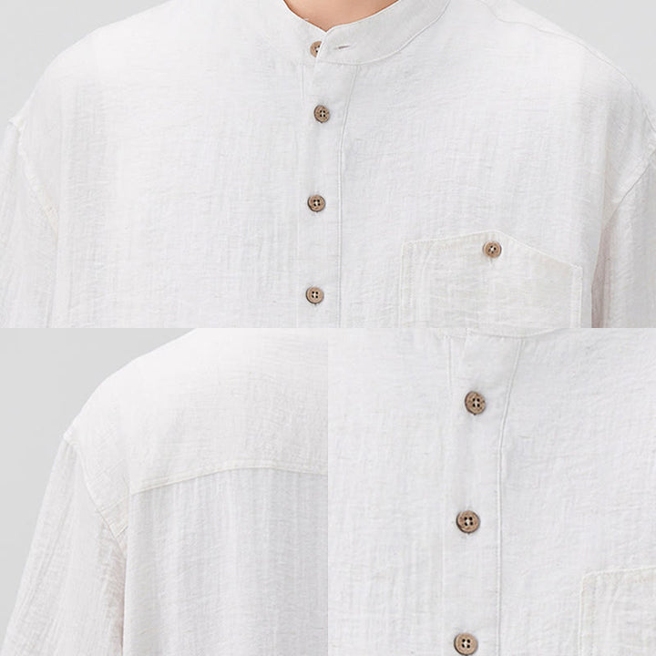 Koszula męska z krótkim rękawem Buddha Stones Summer Plain Half Buttons Design - image 6