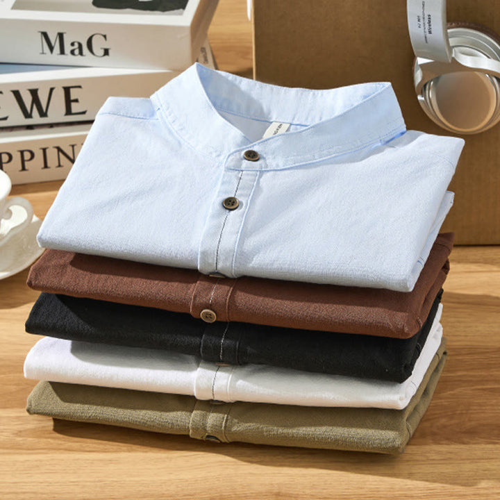 Koszula męska z krótkim rękawem i półguzikiem z bawełny Buddha Stones Summer Solid - image 1