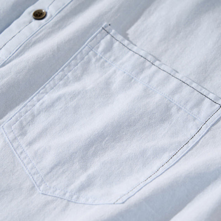 Koszula męska z krótkim rękawem i półguzikiem z bawełny Buddha Stones Summer Solid - image 7