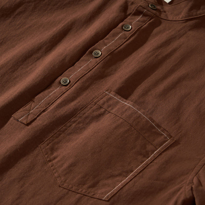 Koszula męska z krótkim rękawem i półguzikiem z bawełny Buddha Stones Summer Solid - image 24