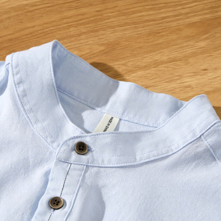 Koszula męska z krótkim rękawem i półguzikiem z bawełny Buddha Stones Summer Solid - image 4