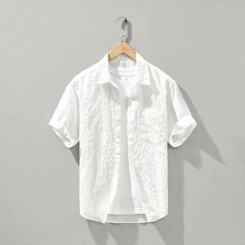 Koszula męska z krótkim rękawem Tencel z guzikami i solidnym oddychającym materiałem Buddha Stones Summer - Biały - US/UK/AU42， EU52 (3XL) - image 13