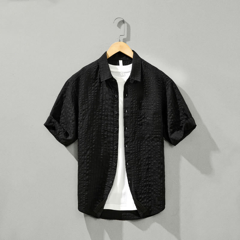 Koszula męska z krótkim rękawem Tencel z guzikami i solidnym oddychającym materiałem Buddha Stones Summer - Czarny - US/UK/AU42， EU52 (3XL) - image 20