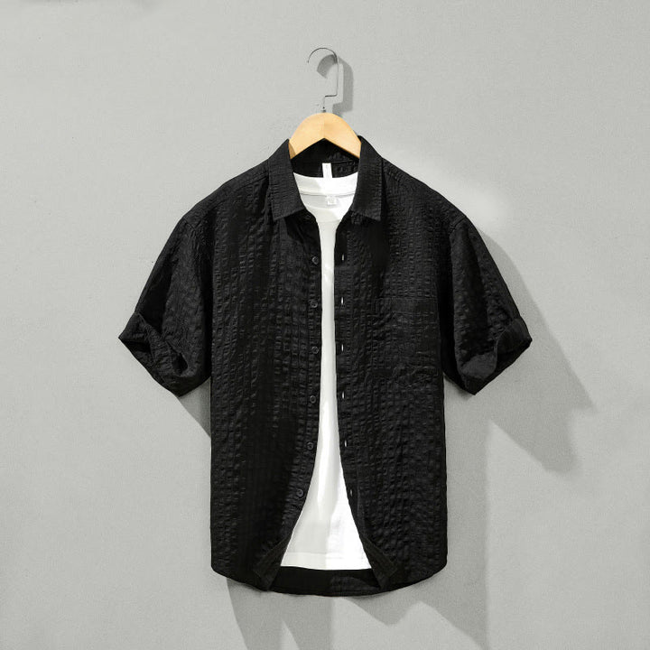 Koszula męska z krótkim rękawem Tencel z guzikami i solidnym oddychającym materiałem Buddha Stones Summer - Czarny - US/UK/AU42， EU52 (3XL) - image 20