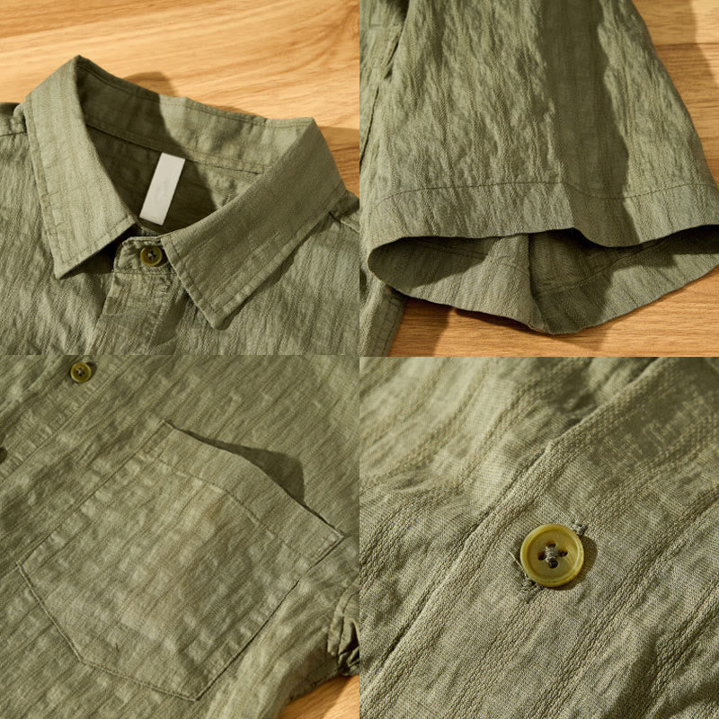 Koszula męska z krótkim rękawem Tencel z guzikami i solidnym oddychającym materiałem Buddha Stones Summer - image 4