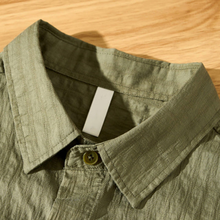 Koszula męska z krótkim rękawem Tencel z guzikami i solidnym oddychającym materiałem Buddha Stones Summer - image 5