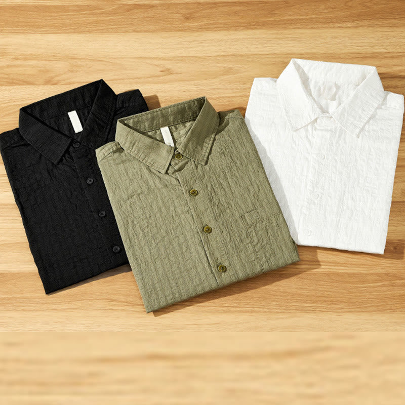 Koszula męska z krótkim rękawem Tencel z guzikami i solidnym oddychającym materiałem Buddha Stones Summer - image 1