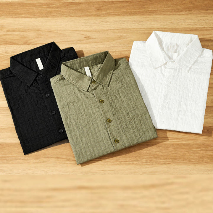 Koszula męska z krótkim rękawem Tencel z guzikami i solidnym oddychającym materiałem Buddha Stones Summer - image 1