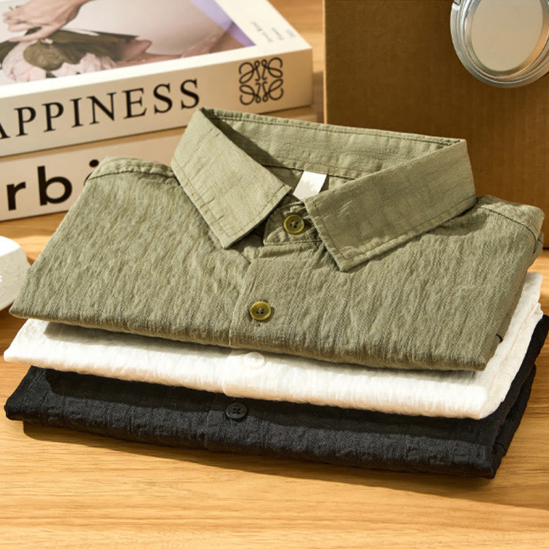 Koszula męska z krótkim rękawem Tencel z guzikami i solidnym oddychającym materiałem Buddha Stones Summer - image 2