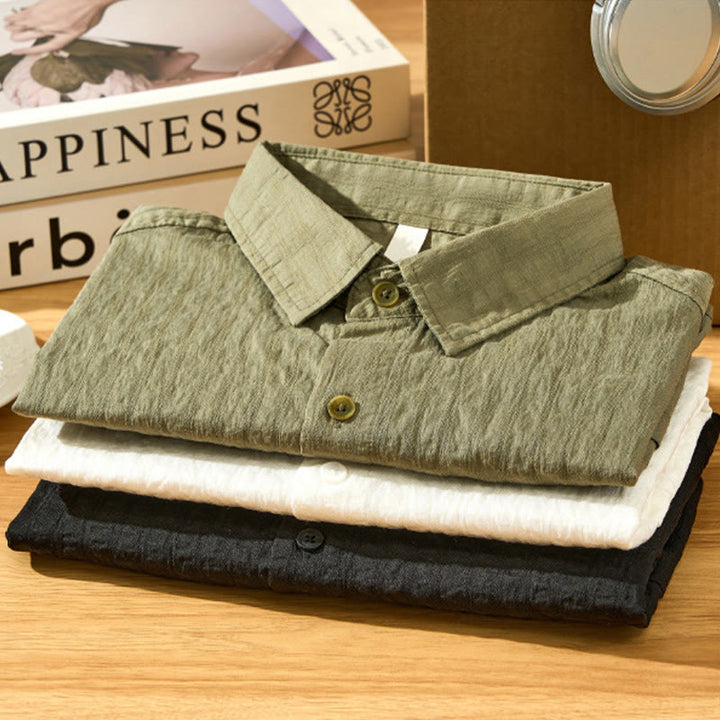 Koszula męska z krótkim rękawem Tencel z guzikami i solidnym oddychającym materiałem Buddha Stones Summer - image 2