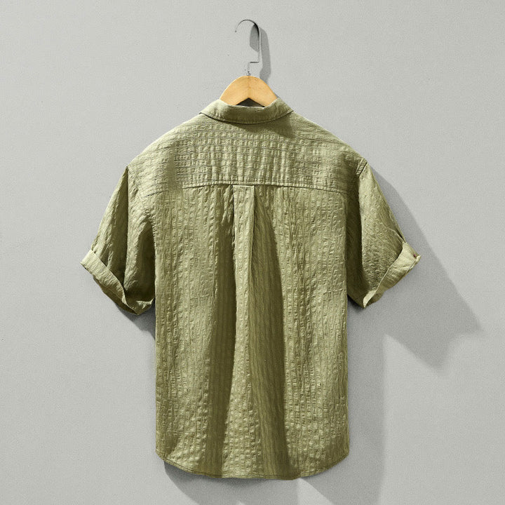Koszula męska z krótkim rękawem Tencel z guzikami i solidnym oddychającym materiałem Buddha Stones Summer - image 3