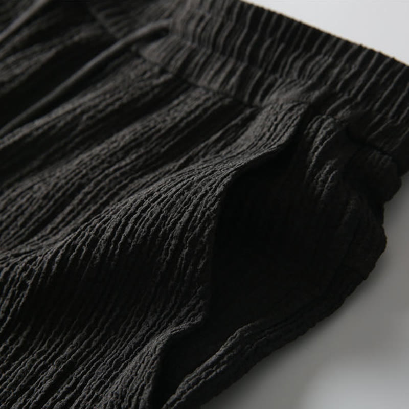 Buddha Stones 2 szt. Jednolity kolor, marszczenie, dekolt w serek, krótki rękaw, koszulka, spodnie, odzież męska - image 4