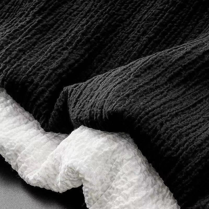 Buddha Stones 2 szt. Jednolity kolor, marszczenie, dekolt w serek, krótki rękaw, koszulka, spodnie, odzież męska - image 6