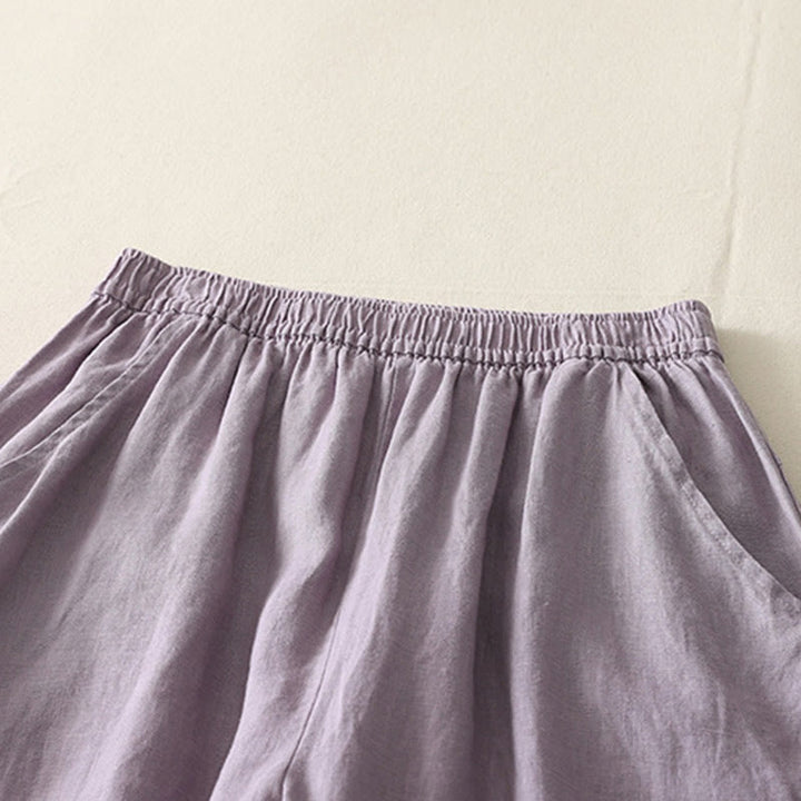 Buddha Stones Letnie Codzienne Jednokolorowe Elastyczne Spodnie Damskie Szerokie Nogawki Spodnie Z Lnianej Bawełny Z Kieszeniami - image 6