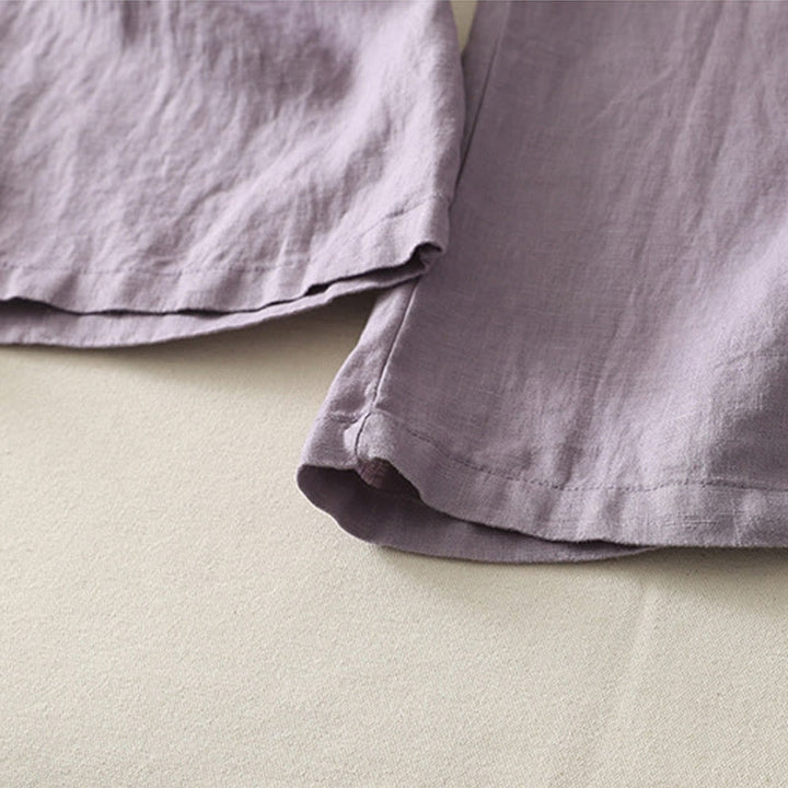 Buddha Stones Letnie Codzienne Jednokolorowe Elastyczne Spodnie Damskie Szerokie Nogawki Spodnie Z Lnianej Bawełny Z Kieszeniami - image 7