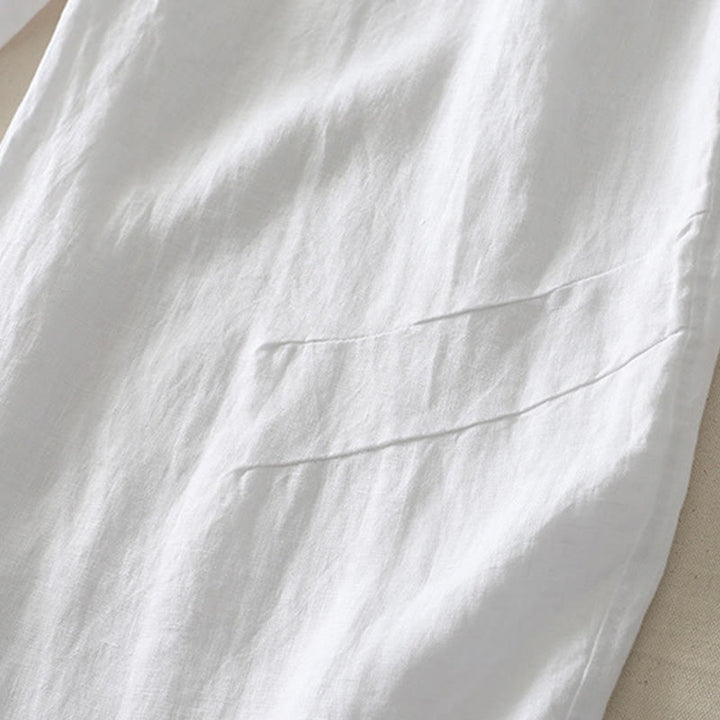 Buddha Stones Letnie Codzienne Jednokolorowe Elastyczne Spodnie Damskie Szerokie Nogawki Spodnie Z Lnianej Bawełny Z Kieszeniami - image 21