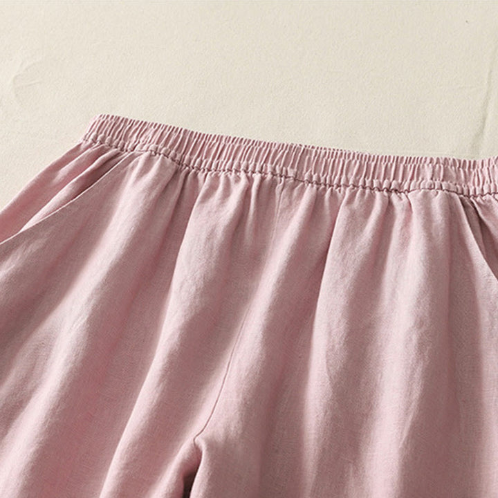 Buddha Stones Letnie Codzienne Jednokolorowe Elastyczne Spodnie Damskie Szerokie Nogawki Spodnie Z Lnianej Bawełny Z Kieszeniami - image 10