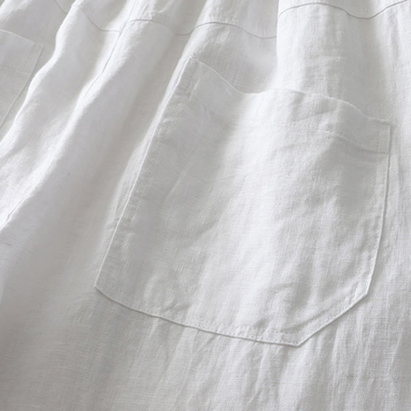 Buddha Stones Letnie Codzienne Jednokolorowe Elastyczne Spodnie Damskie Szerokie Nogawki Spodnie Z Lnianej Bawełny Z Kieszeniami - image 17