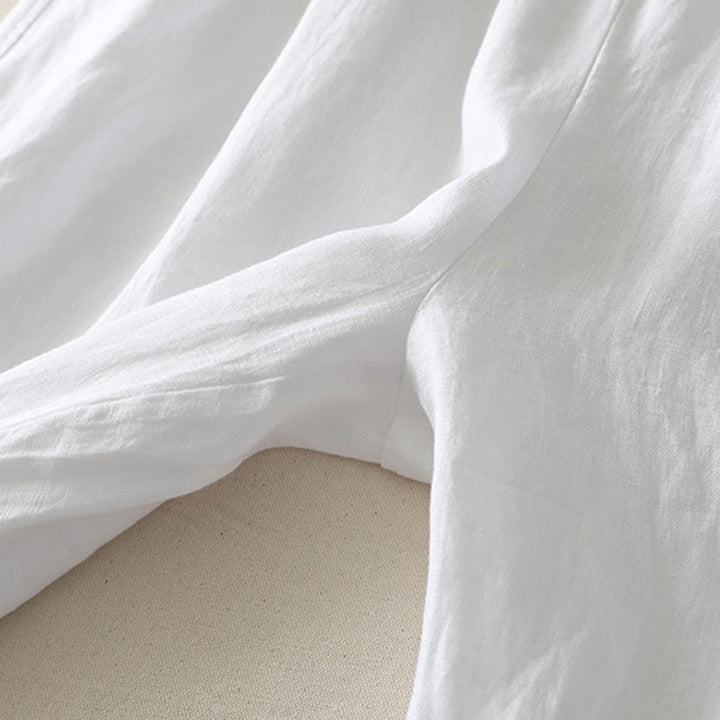 Buddha Stones Letnie Codzienne Jednokolorowe Elastyczne Spodnie Damskie Szerokie Nogawki Spodnie Z Lnianej Bawełny Z Kieszeniami - image 19