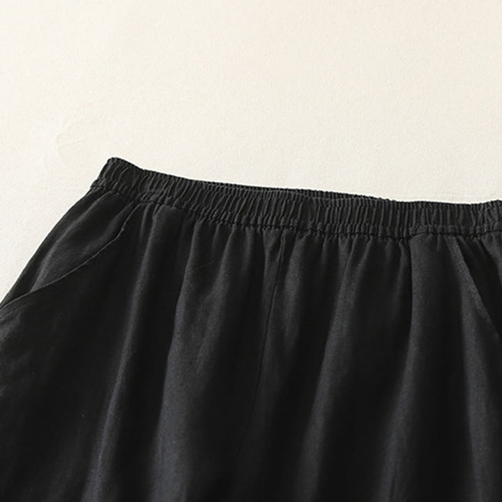 Buddha Stones Letnie Codzienne Jednokolorowe Elastyczne Spodnie Damskie Szerokie Nogawki Spodnie Z Lnianej Bawełny Z Kieszeniami - image 23