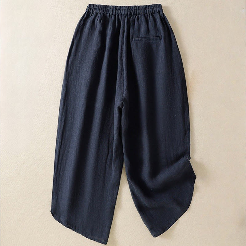 Spodnie damskie z bawełny Buddha Stones Casual Plain Drawstring Design o długości 7-8 z kieszeniami - image 1