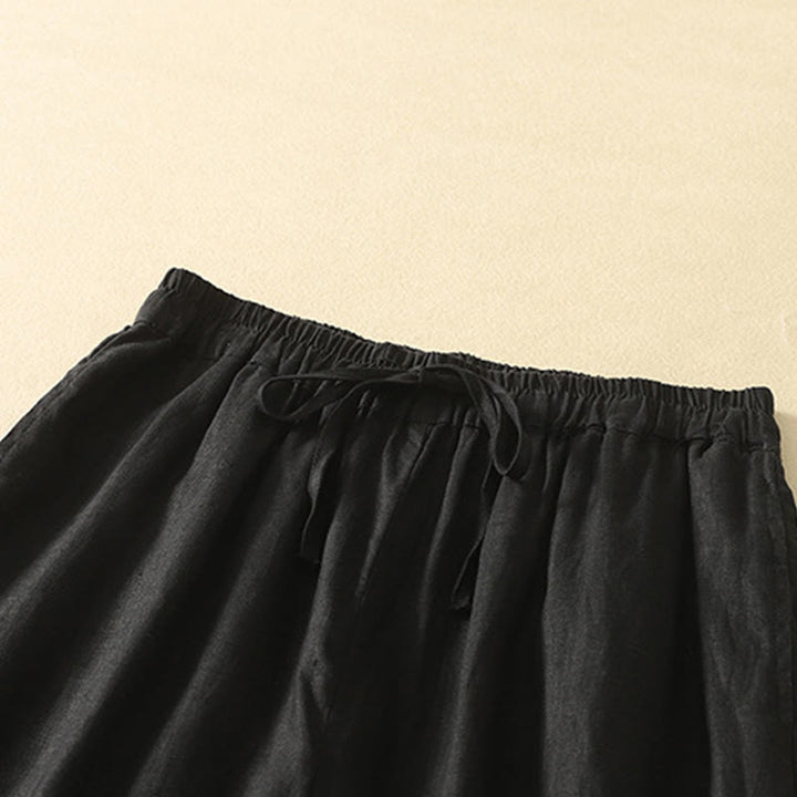 Buddha Stones Casual Retro Ściągacz Haftowany Wzór Damskie Spodnie Bawełniane Lniane 7-8 Długość Z Kieszeniami - image 10