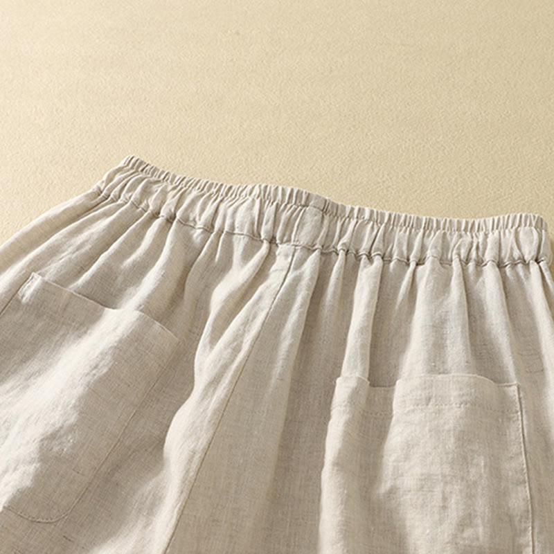 Buddha Stones Casual Retro Ściągacz Haftowany Wzór Damskie Spodnie Bawełniane Lniane 7-8 Długość Z Kieszeniami - image 4