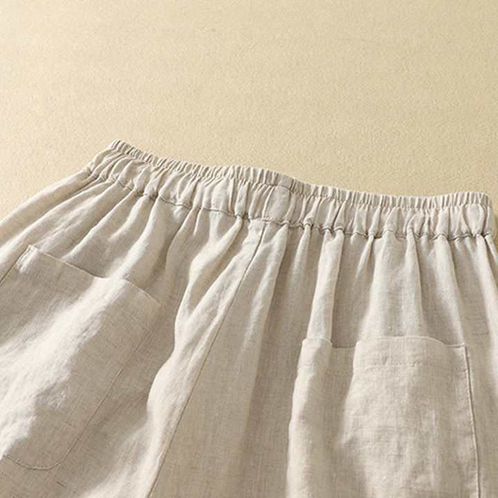 Buddha Stones Casual Retro Ściągacz Haftowany Wzór Damskie Spodnie Bawełniane Lniane 7-8 Długość Z Kieszeniami - image 4