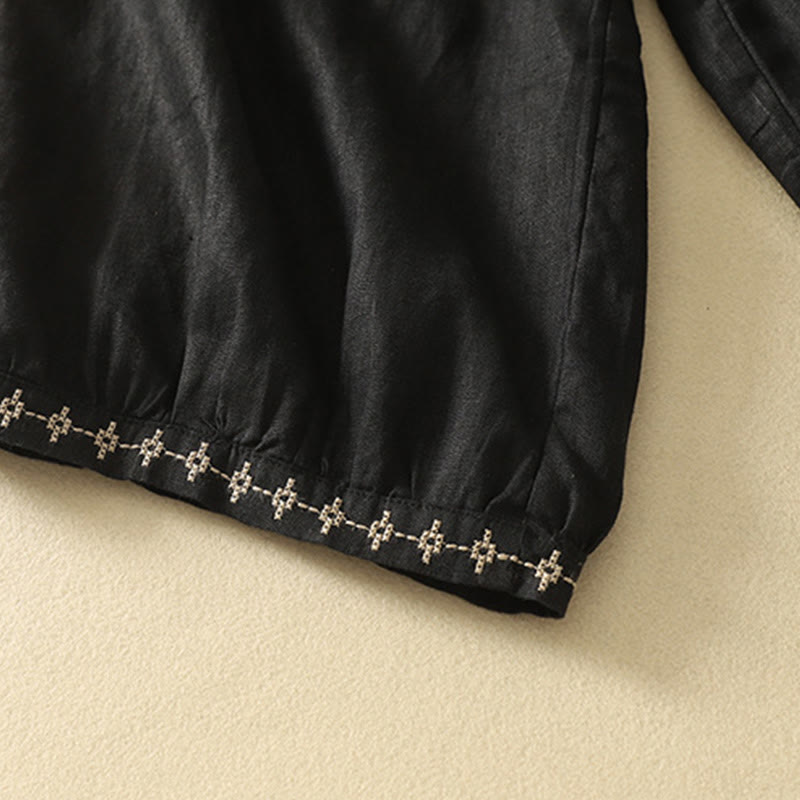 Buddha Stones Casual Retro Ściągacz Haftowany Wzór Damskie Spodnie Bawełniane Lniane 7-8 Długość Z Kieszeniami - image 12