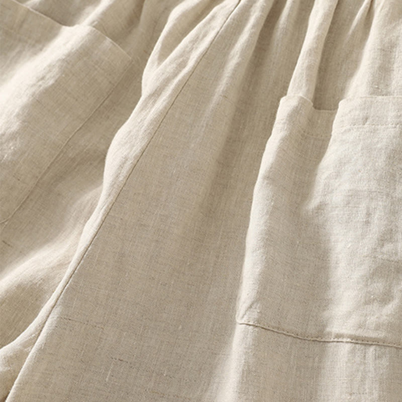 Buddha Stones Casual Retro Ściągacz Haftowany Wzór Damskie Spodnie Bawełniane Lniane 7-8 Długość Z Kieszeniami - image 5