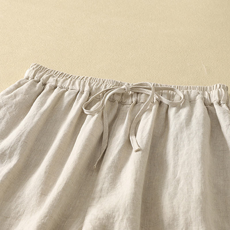 Buddha Stones Casual Retro Ściągacz Haftowany Wzór Damskie Spodnie Bawełniane Lniane 7-8 Długość Z Kieszeniami - image 2