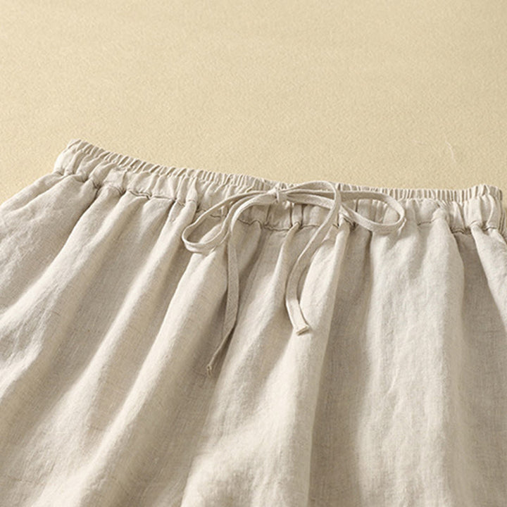 Buddha Stones Casual Retro Ściągacz Haftowany Wzór Damskie Spodnie Bawełniane Lniane 7-8 Długość Z Kieszeniami - image 2